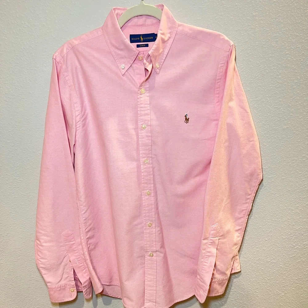 Polo Ralph Lauren Slim Fit Stretch Oxford Pink Shirt Size M - Picture 5 of 14